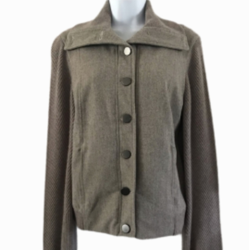E3 by Etcetera Driftwood Wool Blend Sweater Knit/Twill Jacket Cardigan